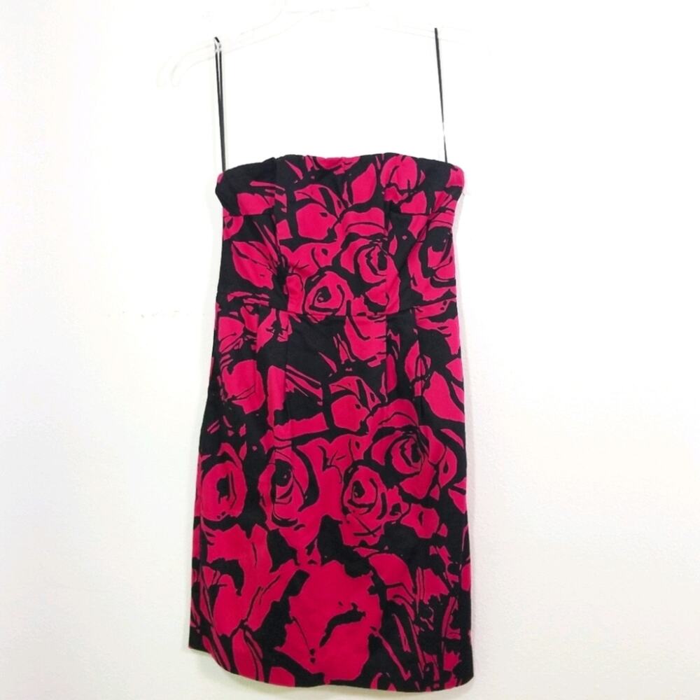 Express strapless rose floral print mini dress 0